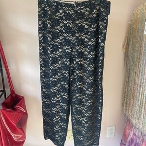 INC International Concepts Black Lace Straight-Leg Pants with Nude Lining